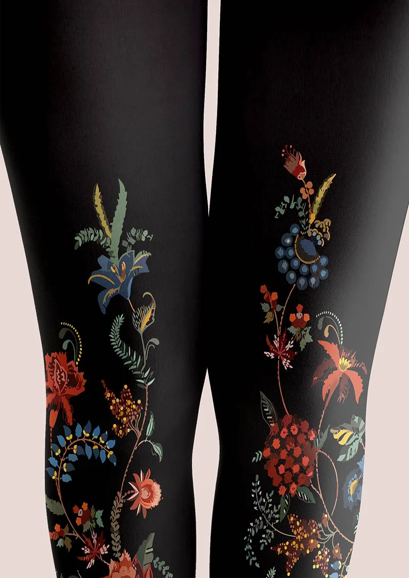 Viken Plan Exotic Floral Black Tights Hosiery Pantyhose - Image 4