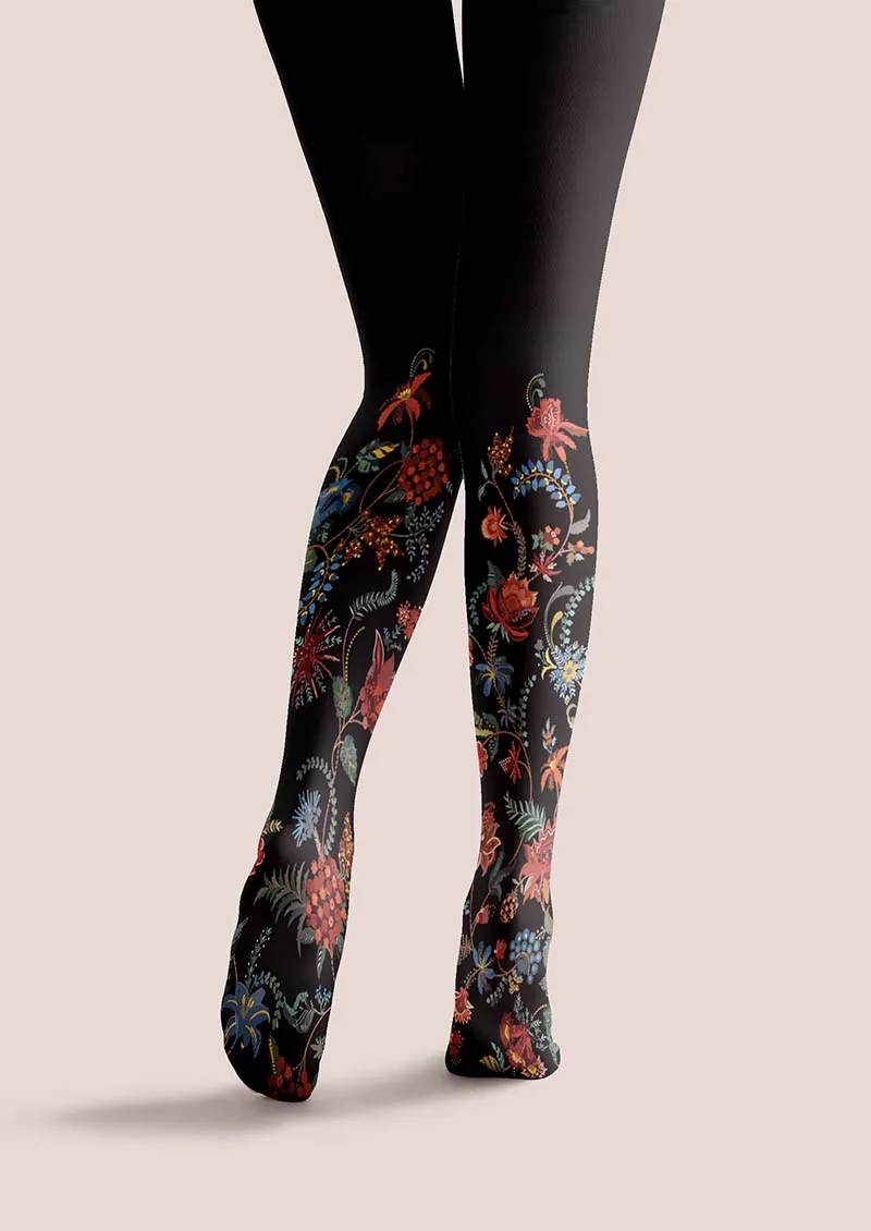 Viken Plan Exotic Floral Black Tights Hosiery Pantyhose - Image 5