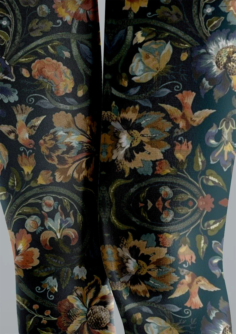 Viken Plan Boho Ethnic Floral Blue Tights Hosiery Pantyhose - Image 3