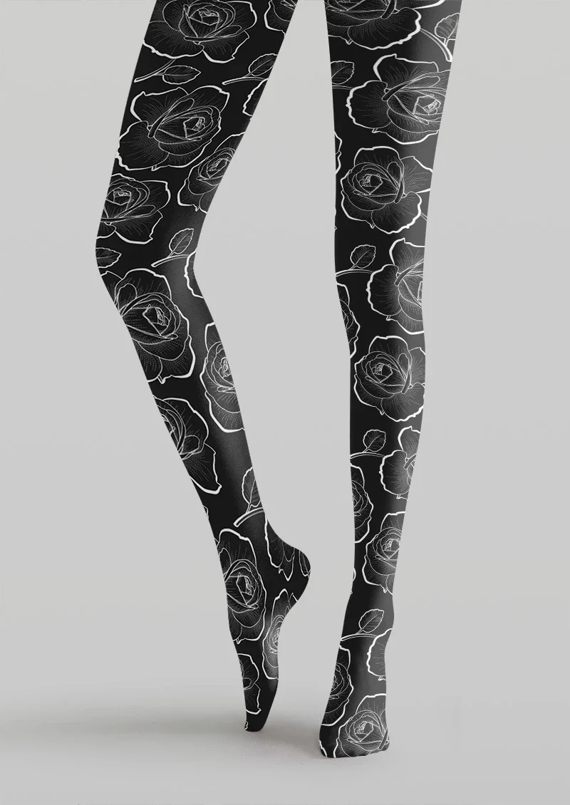 Viken Plan Floral Rose Print Tights Hosiery Pantyhose