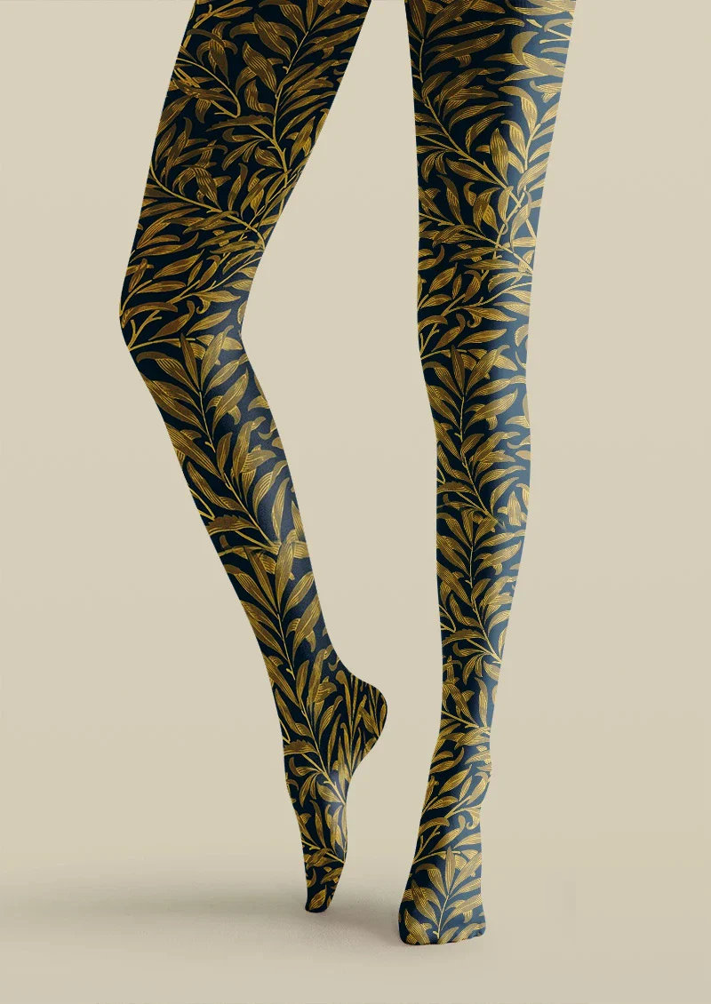 Viken Plan Golden Botanical Pattern Tights Hosiery Pantyhose
