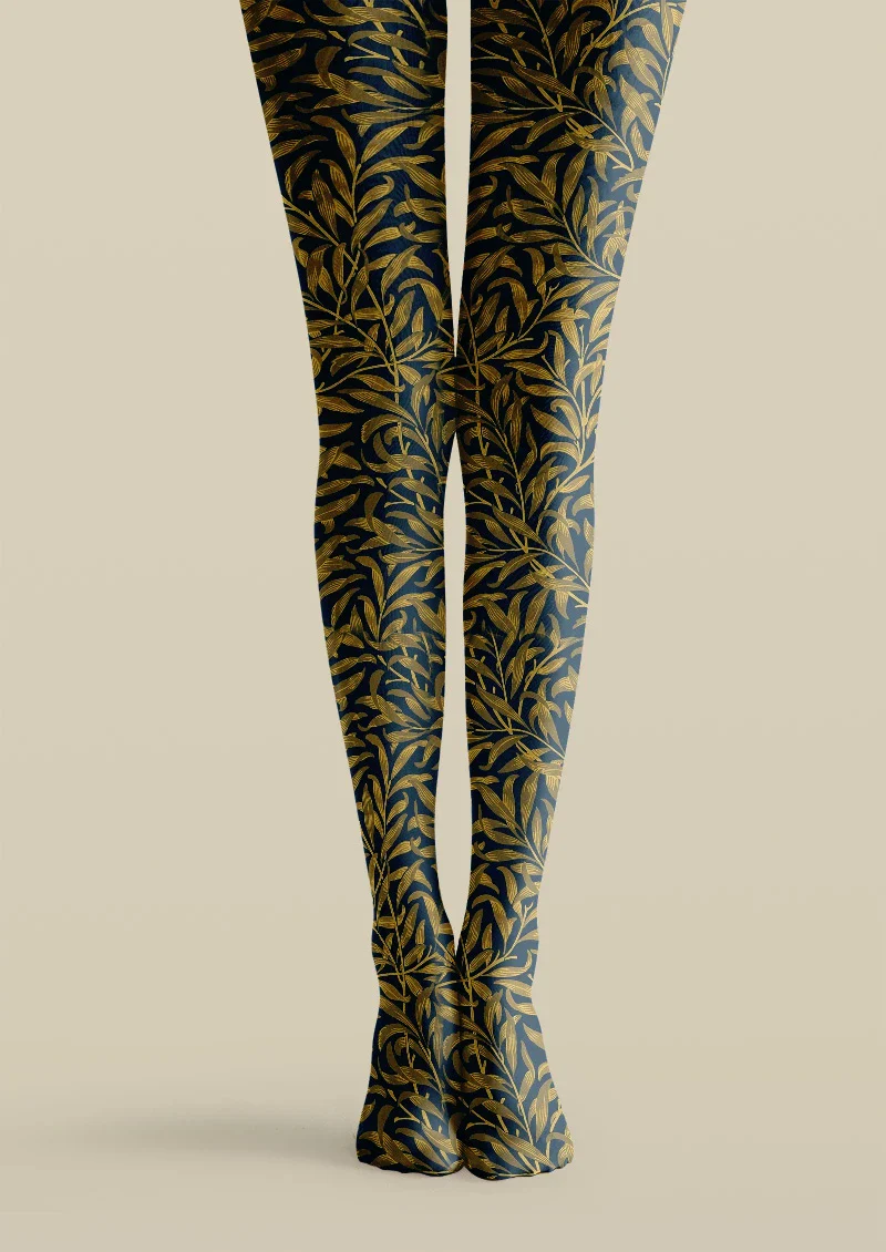 Viken Plan Golden Botanical Pattern Tights Hosiery Pantyhose - Image 3