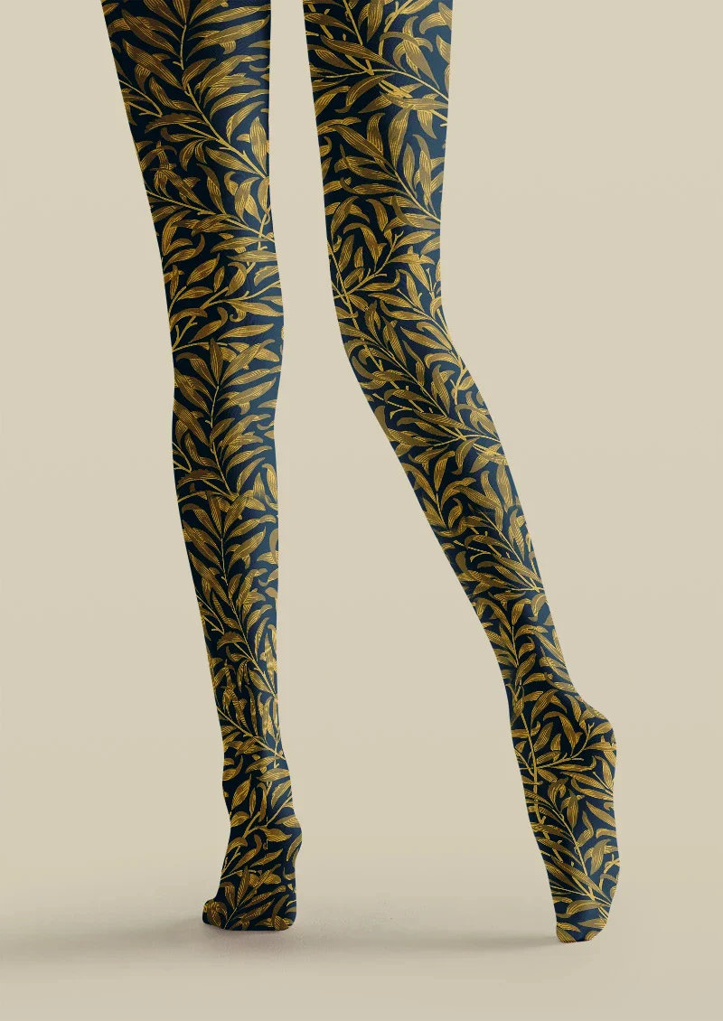 Viken Plan Golden Botanical Pattern Tights Hosiery Pantyhose - Image 4