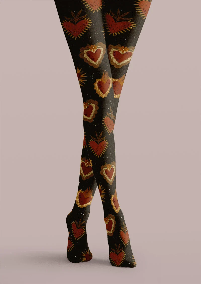 Viken Plan Retro Heart Flame Tights Hosiery Pantyhose - Image 4