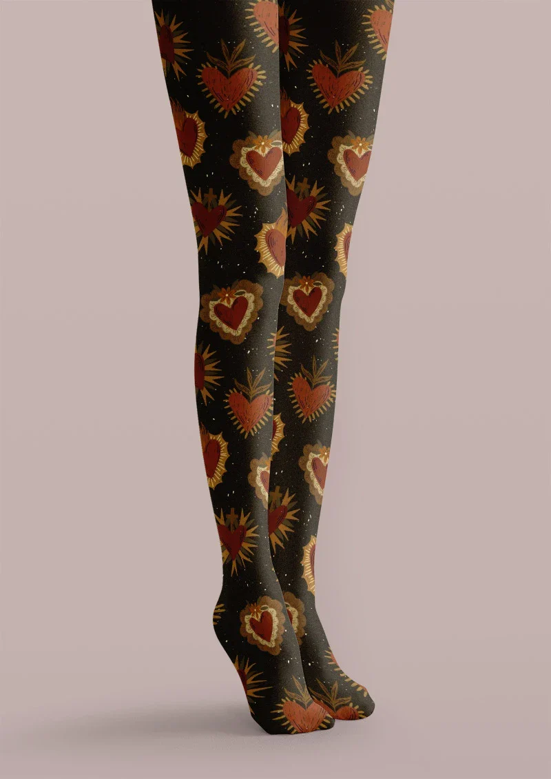Viken Plan Retro Heart Flame Tights Hosiery Pantyhose - Image 5
