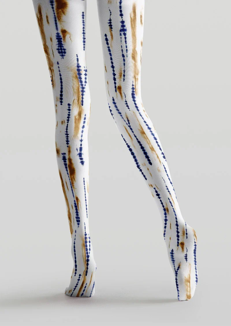 Viken Plan Blue Tie-Dye Linear Tights Hosiery Pantyhose