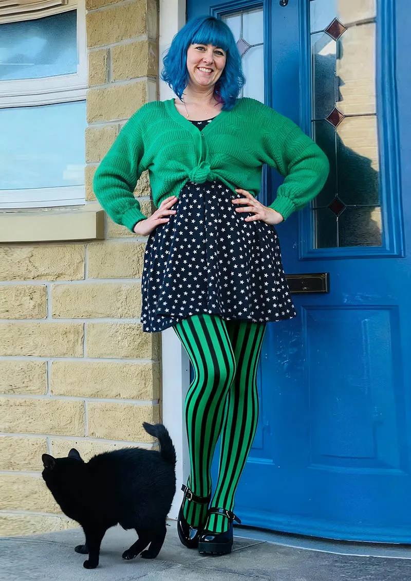 Viken Plan Green Shadow Stripe Tights Hosiery Pantyhose - Image 2