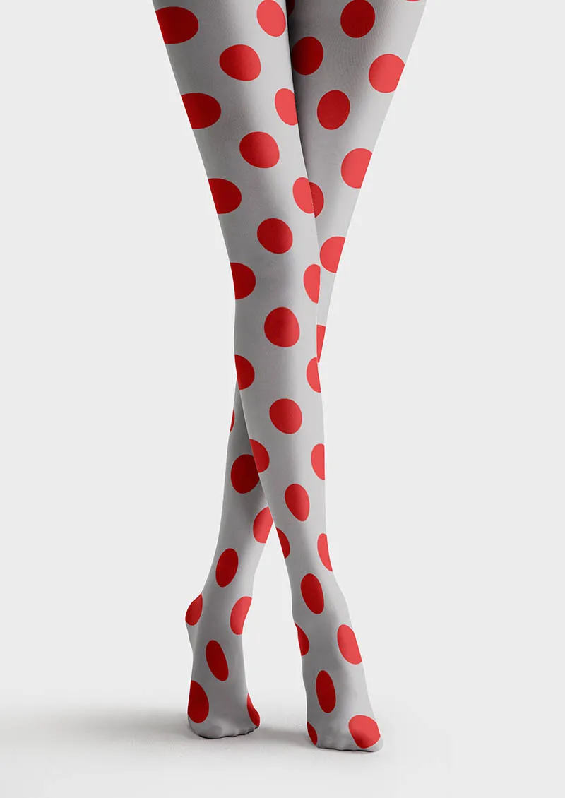 Viken Plan Grey-Red Dots Tights Hosiery Pantyhose