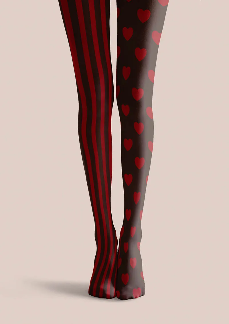 Viken Plan Valentine's Day Heartbeat Stripe Tights Hosiery Pantyhose