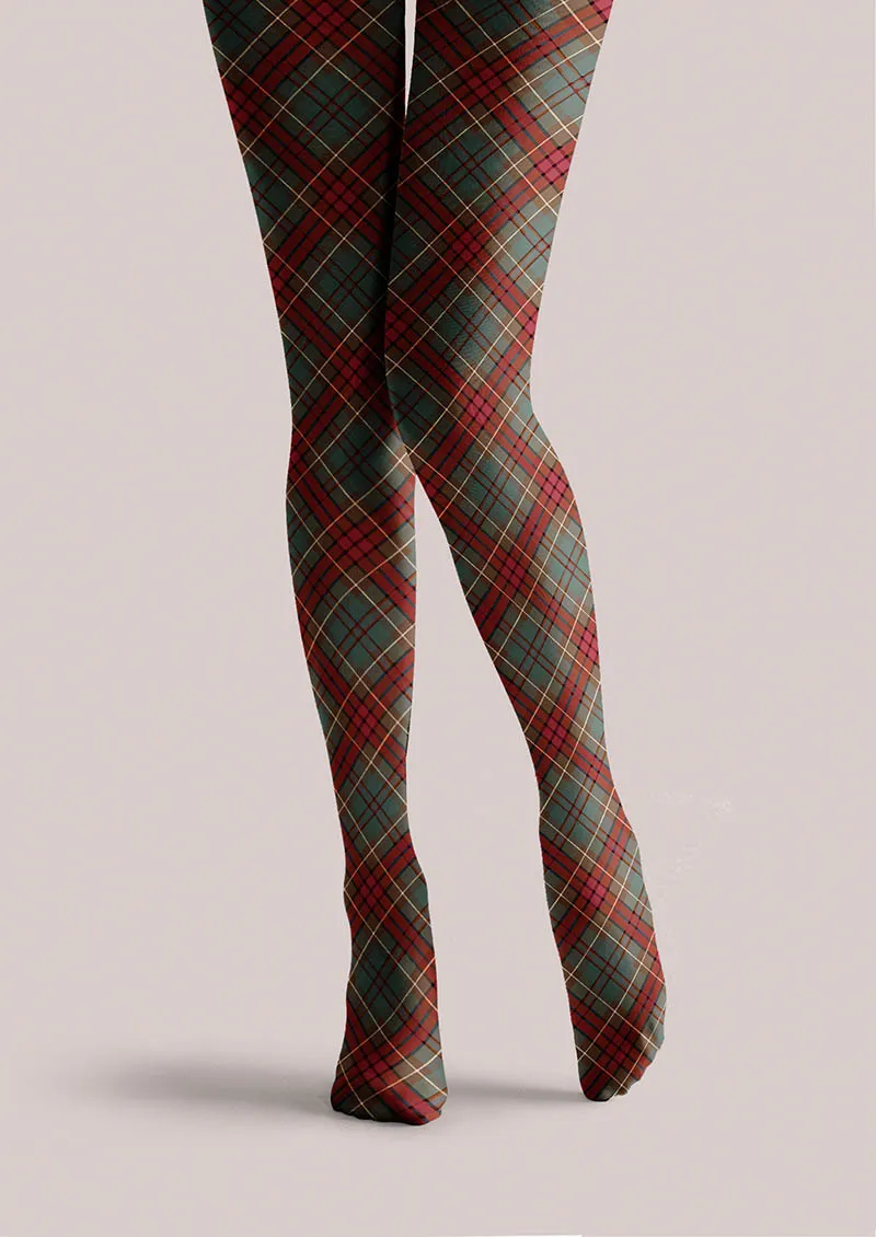 Viken Plan Christmas Holiday Plaid Story Tights Hosiery Pantyhose