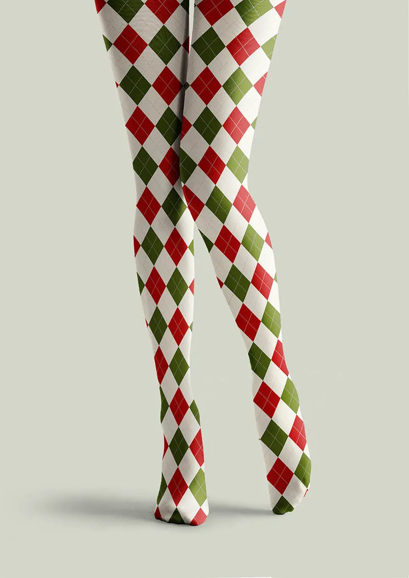 Viken Plan Christmas Holly Jolly Grid Patterned Tights Hosiery Pantyhose - Image 3