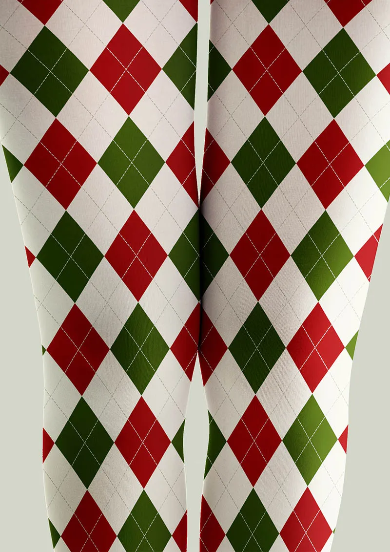 Viken Plan Christmas Holly Jolly Grid Patterned Tights Hosiery Pantyhose - Image 4