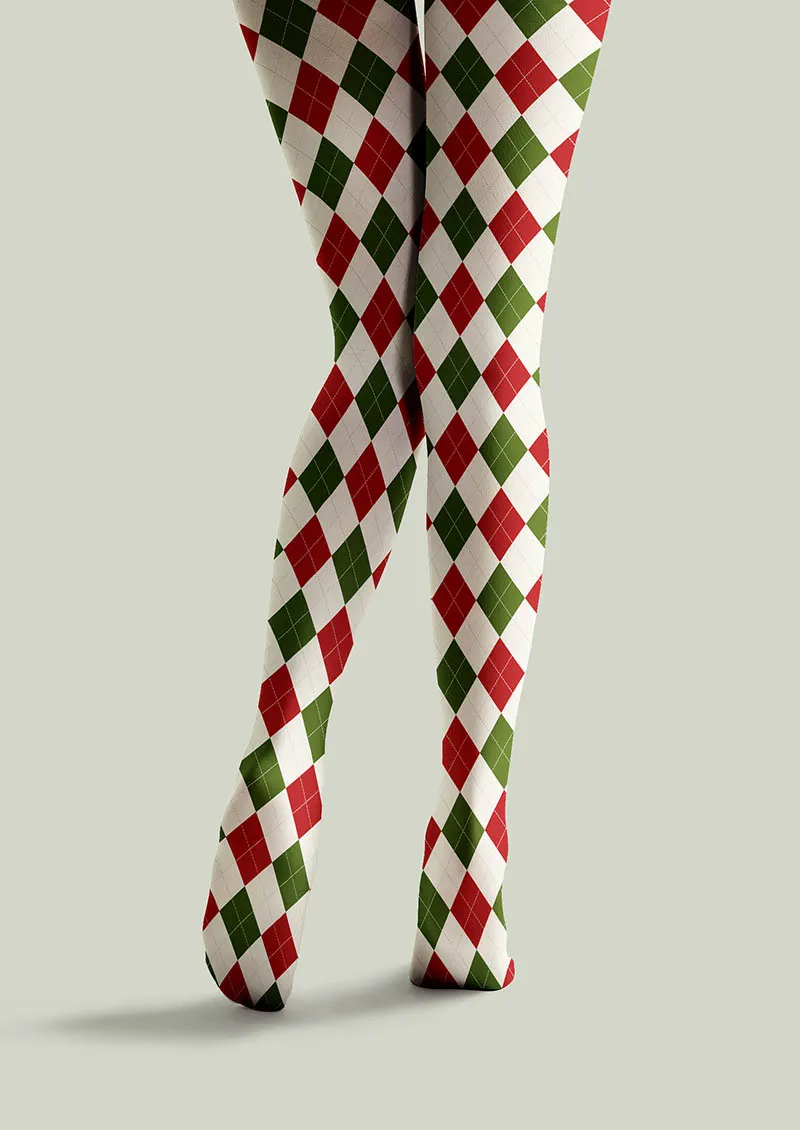 Viken Plan Christmas Holly Jolly Grid Patterned Tights Hosiery Pantyhose - Image 5
