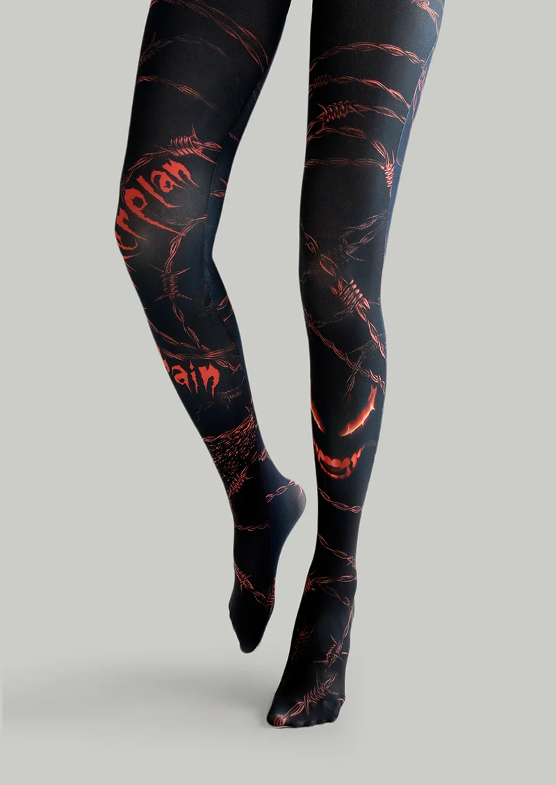 Viken Plan Dark Style Printed Tights Personality Pantyhose/Tights [Infernal Chains] - Image 4