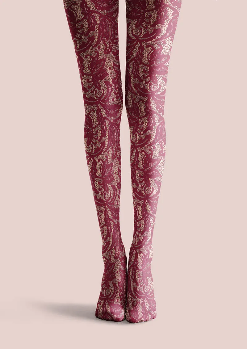 Viken Plan Lace Print Rose Grid Tights Hosiery Pantyhose - Image 3