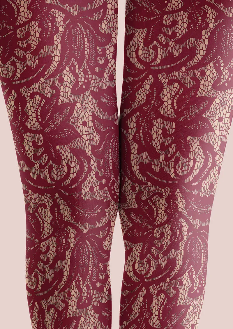 Viken Plan Lace Print Rose Grid Tights Hosiery Pantyhose - Image 4