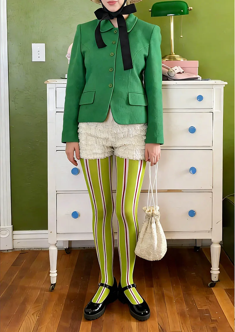 Viken Plan Lime Stripes Tights Hosiery Pantyhose - Image 2