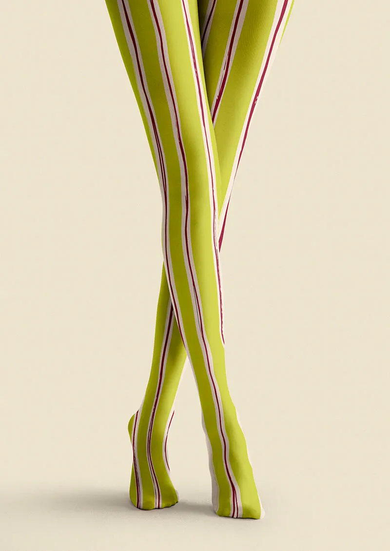 Viken Plan Lime Stripes Tights Hosiery Pantyhose - Image 3