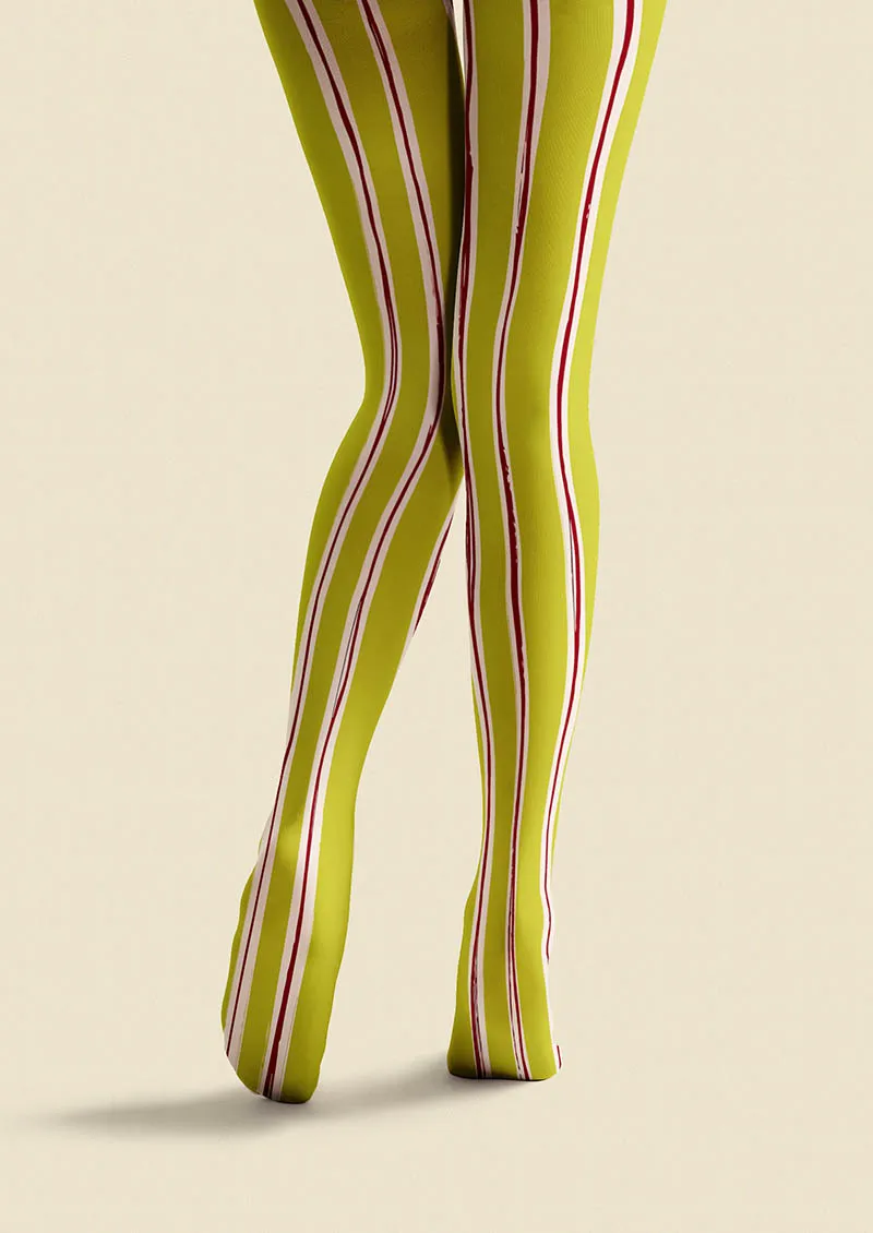 Viken Plan Lime Stripes Tights Hosiery Pantyhose - Image 4
