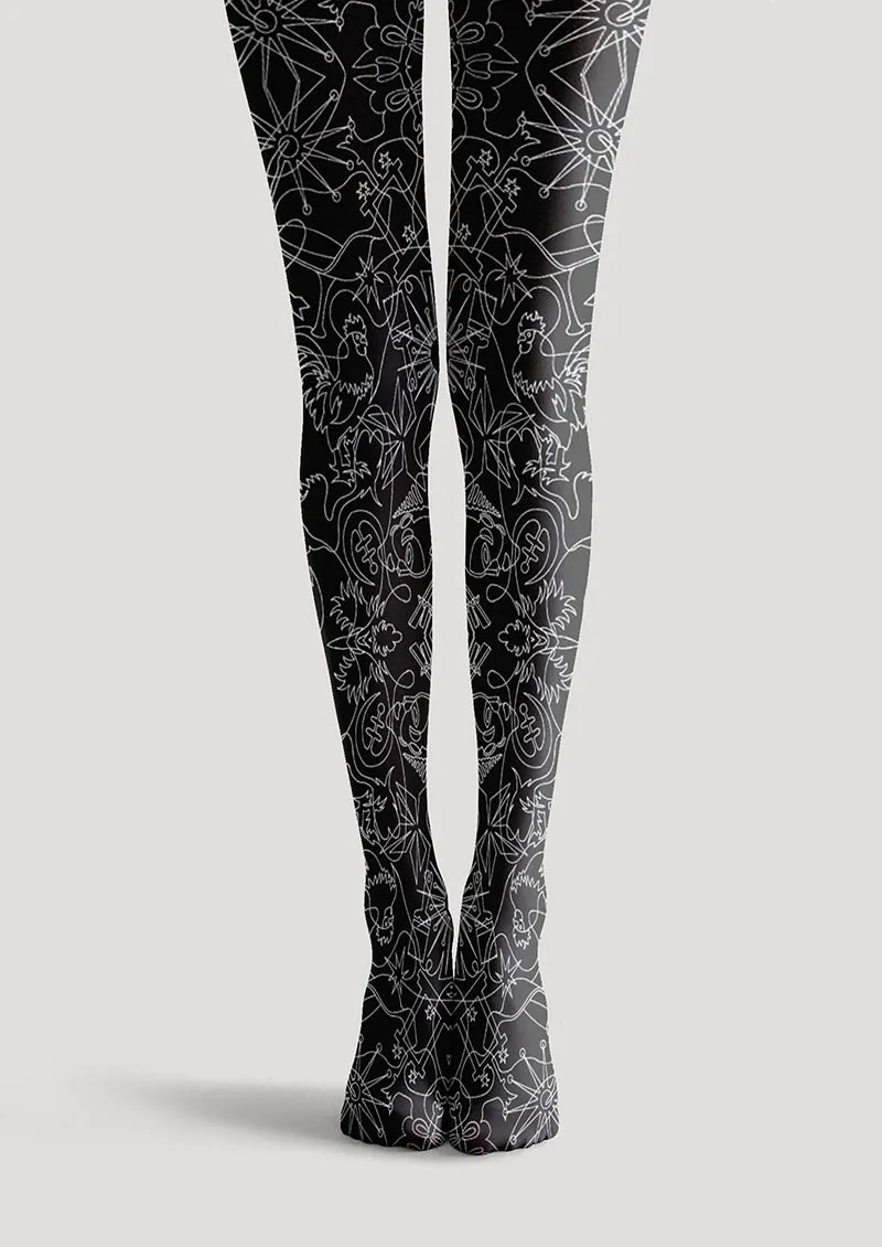 Viken Plan Floral pattern Line Echo Tights Hosiery Pantyhose - Image 3