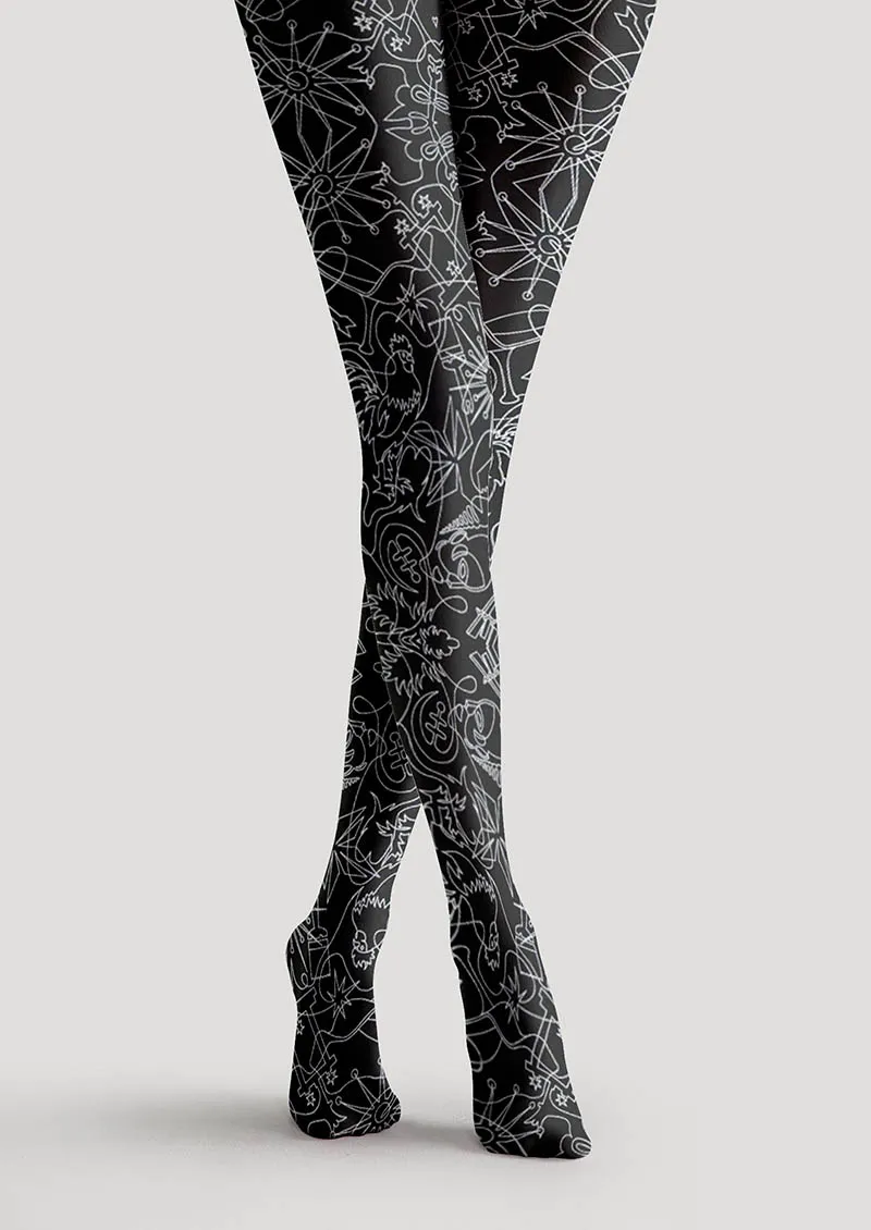 Viken Plan Floral pattern Line Echo Tights Hosiery Pantyhose - Image 5