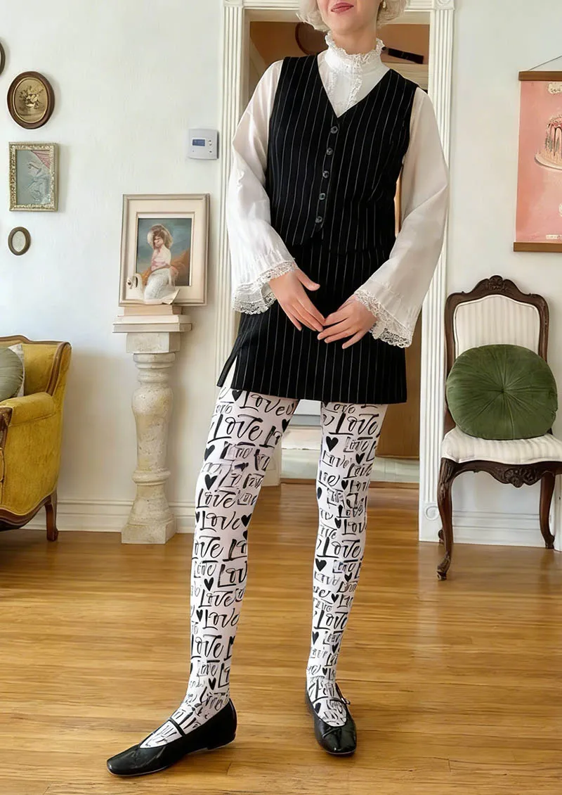 Viken Plan Valentine's Day Love Notes Tights Hosiery Pantyhose - Image 2