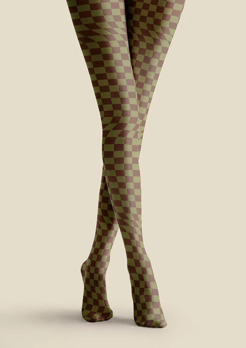 Viken Plan Geometric Art Mocha Diamond Tights Hosiery Pantyhose - Image 3