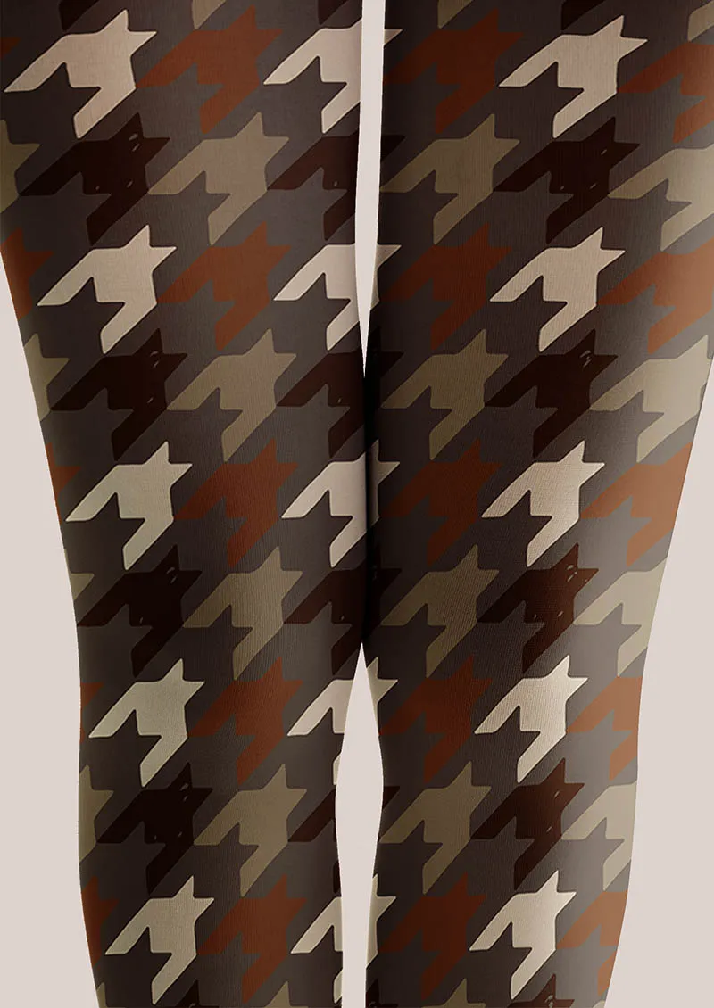 Viken Plan Mocha Houndstooth Print Tights Hosiery Pantyhose - Image 3