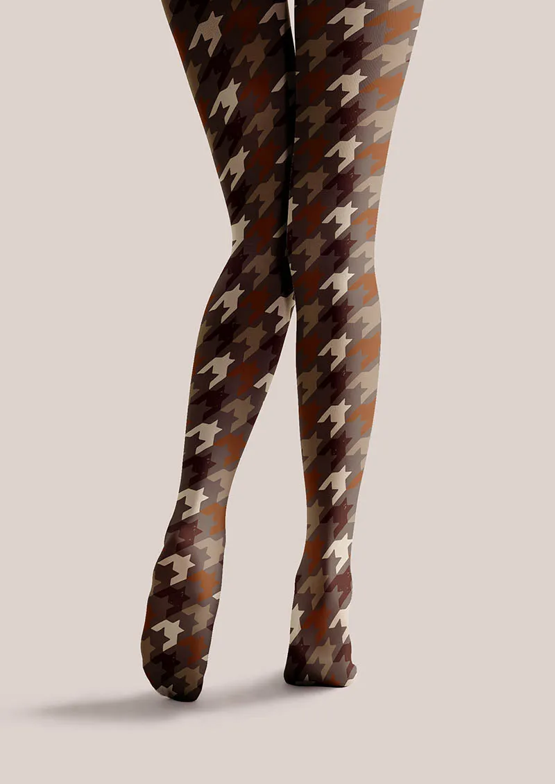 Viken Plan Mocha Houndstooth Print Tights Hosiery Pantyhose - Image 4
