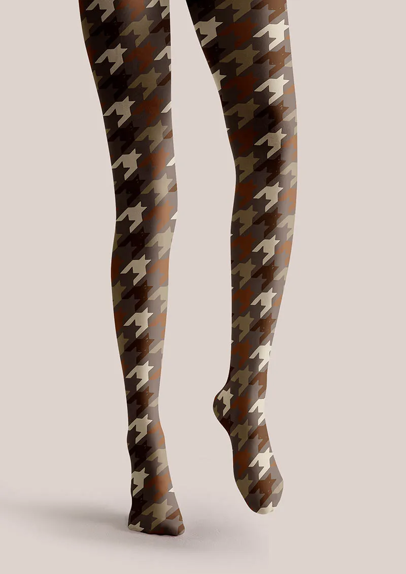 Viken Plan Mocha Houndstooth Print Tights Hosiery Pantyhose - Image 5