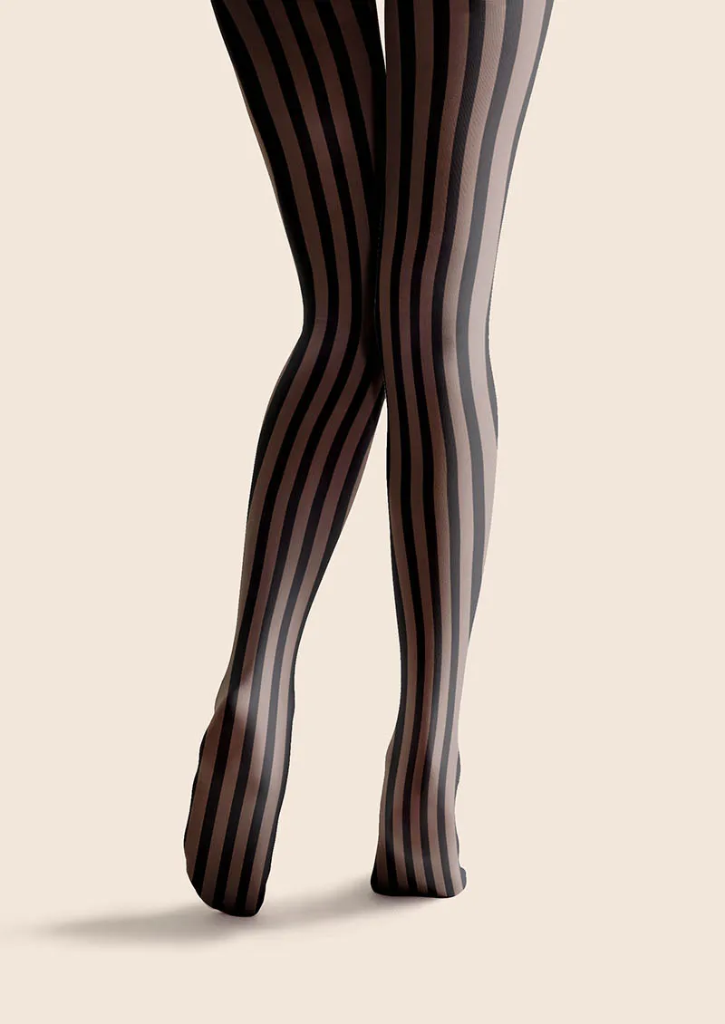 Viken Plan Mocha Vertical Stripes Tights Hosiery Pantyhose - Image 5
