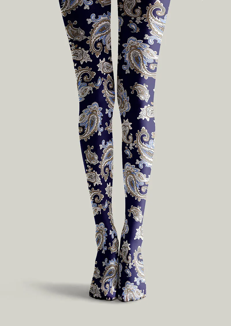 Viken Plan Navy Elegant Paisley Tights Hosiery Pantyhose
