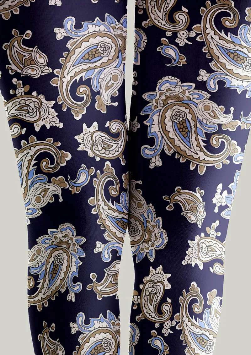 Viken Plan Navy Elegant Paisley Tights Hosiery Pantyhose - Image 3