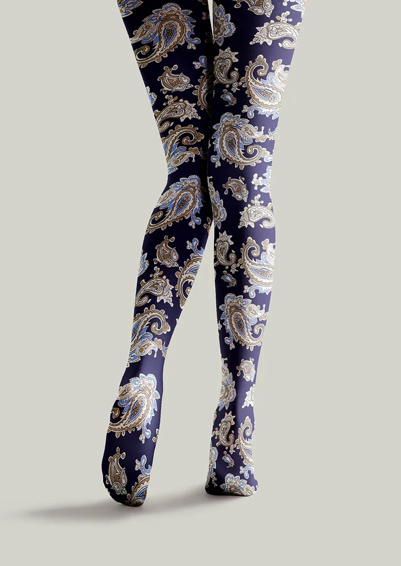Viken Plan Navy Elegant Paisley Tights Hosiery Pantyhose - Image 4