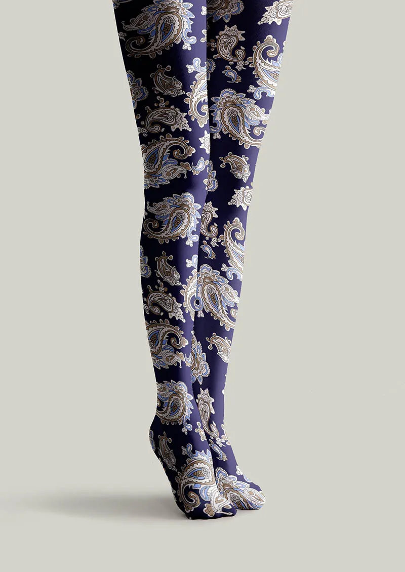 Viken Plan Navy Elegant Paisley Tights Hosiery Pantyhose - Image 5