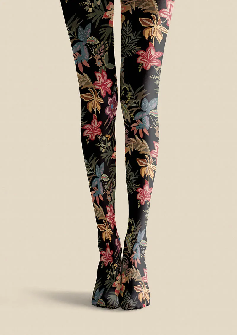 Viken Plan Floral pattern Night Bloom Tights Hosiery Pantyhose