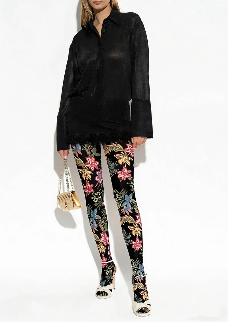 Viken Plan Floral pattern Night Bloom Tights Hosiery Pantyhose - Image 2