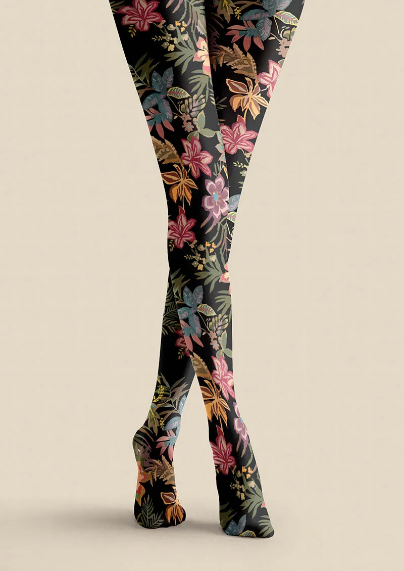 Viken Plan Floral pattern Night Bloom Tights Hosiery Pantyhose - Image 4