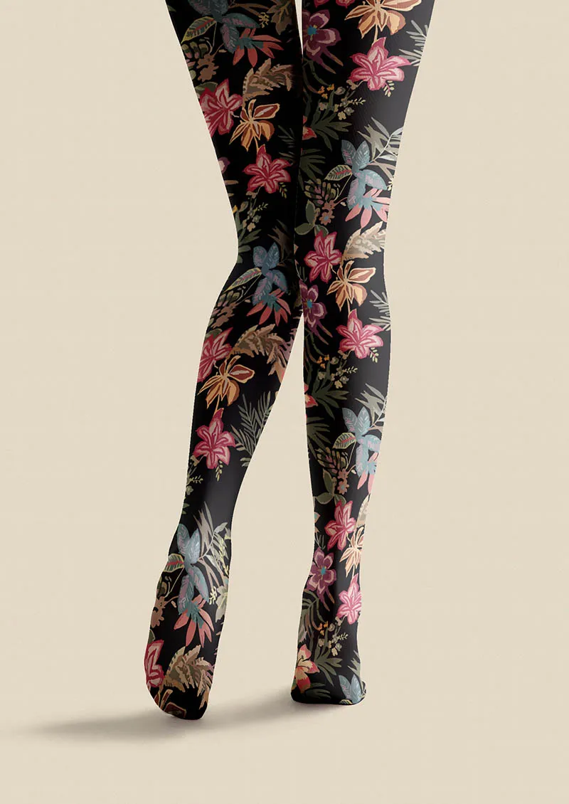 Viken Plan Floral pattern Night Bloom Tights Hosiery Pantyhose - Image 5