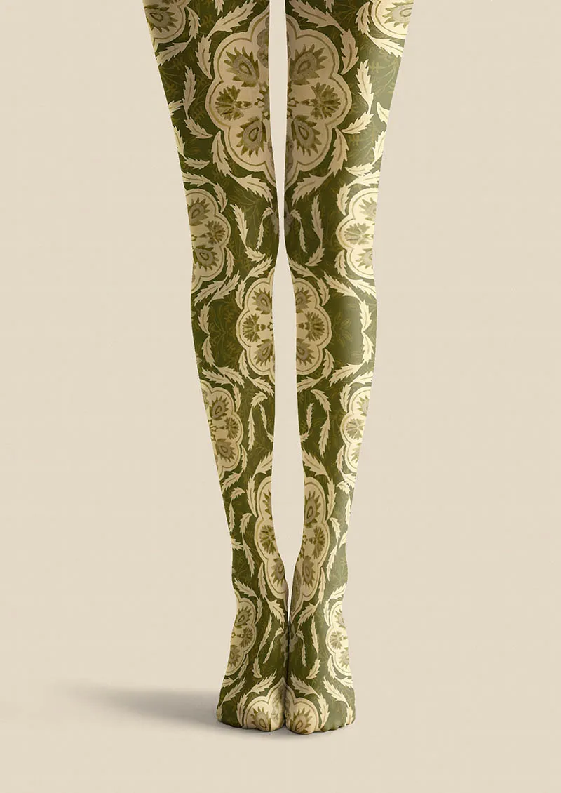 Viken Plan Floral pattern Olive Floral Tights Hosiery Pantyhose
