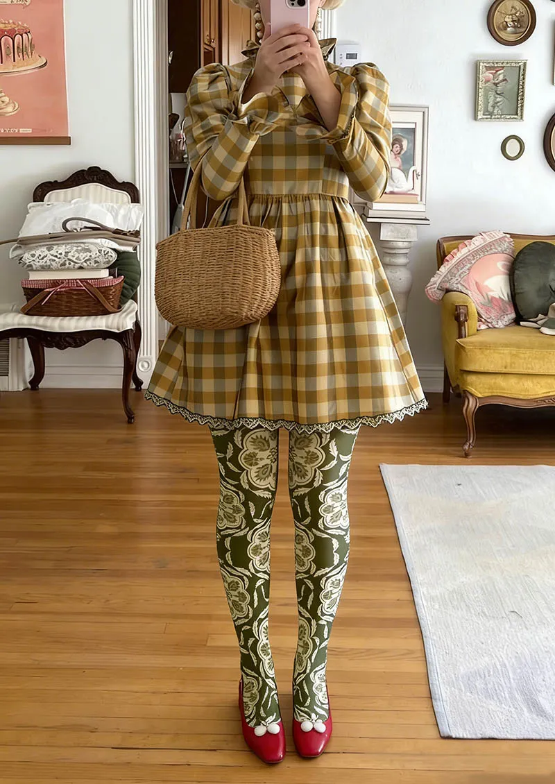Viken Plan Floral pattern Olive Floral Tights Hosiery Pantyhose - Image 2