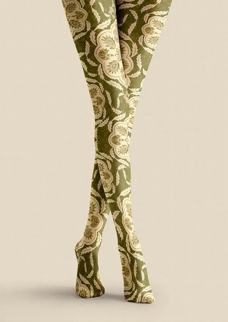Viken Plan Floral pattern Olive Floral Tights Hosiery Pantyhose - Image 3