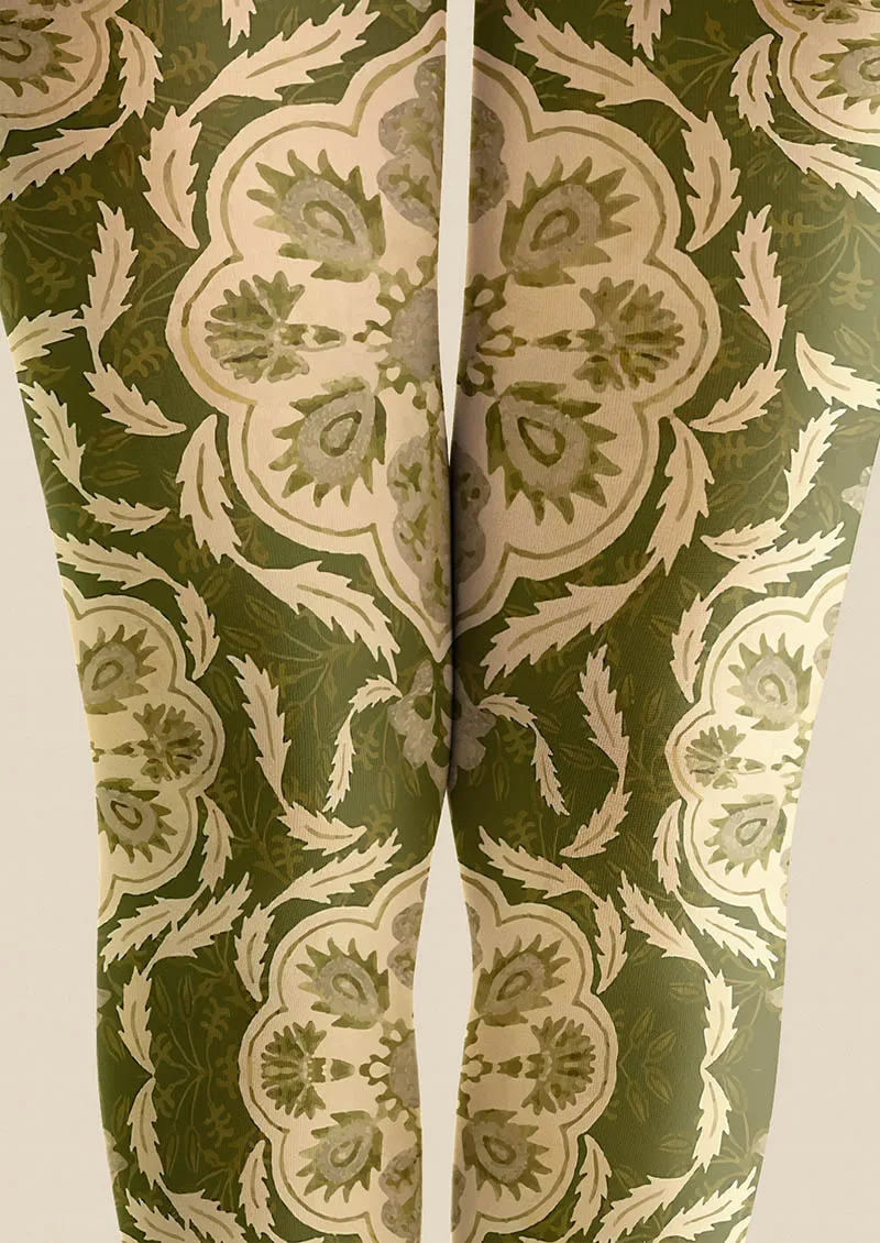 Viken Plan Floral pattern Olive Floral Tights Hosiery Pantyhose - Image 4