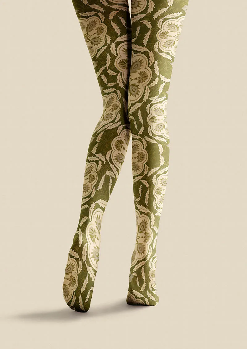 Viken Plan Floral pattern Olive Floral Tights Hosiery Pantyhose - Image 5