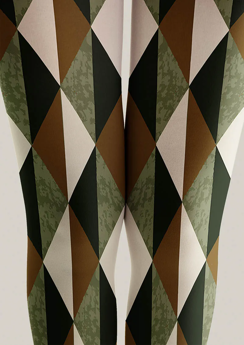 Viken Plan Olive Harlequin Patterned Tights Hosiery Pantyhose - Image 3