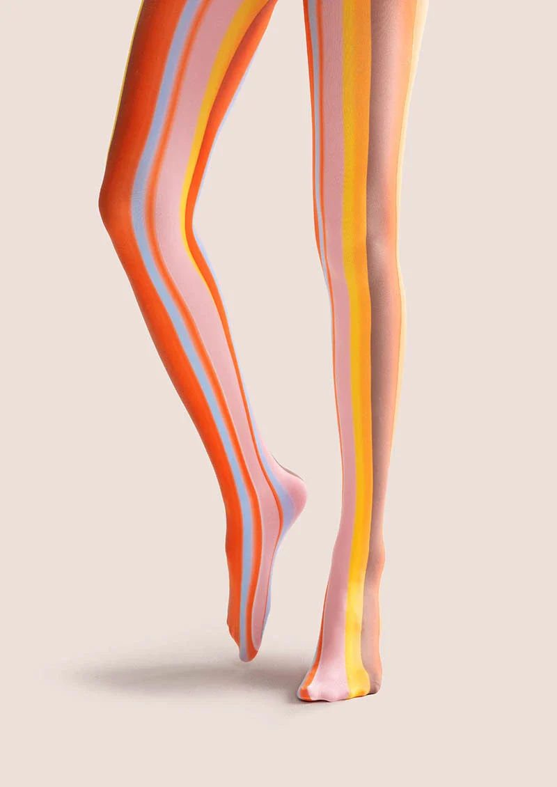 Viken Plan Pop Art Print Tights Colorful Pantyhose/Tights [Orange-Amber Stripes] - Image 3