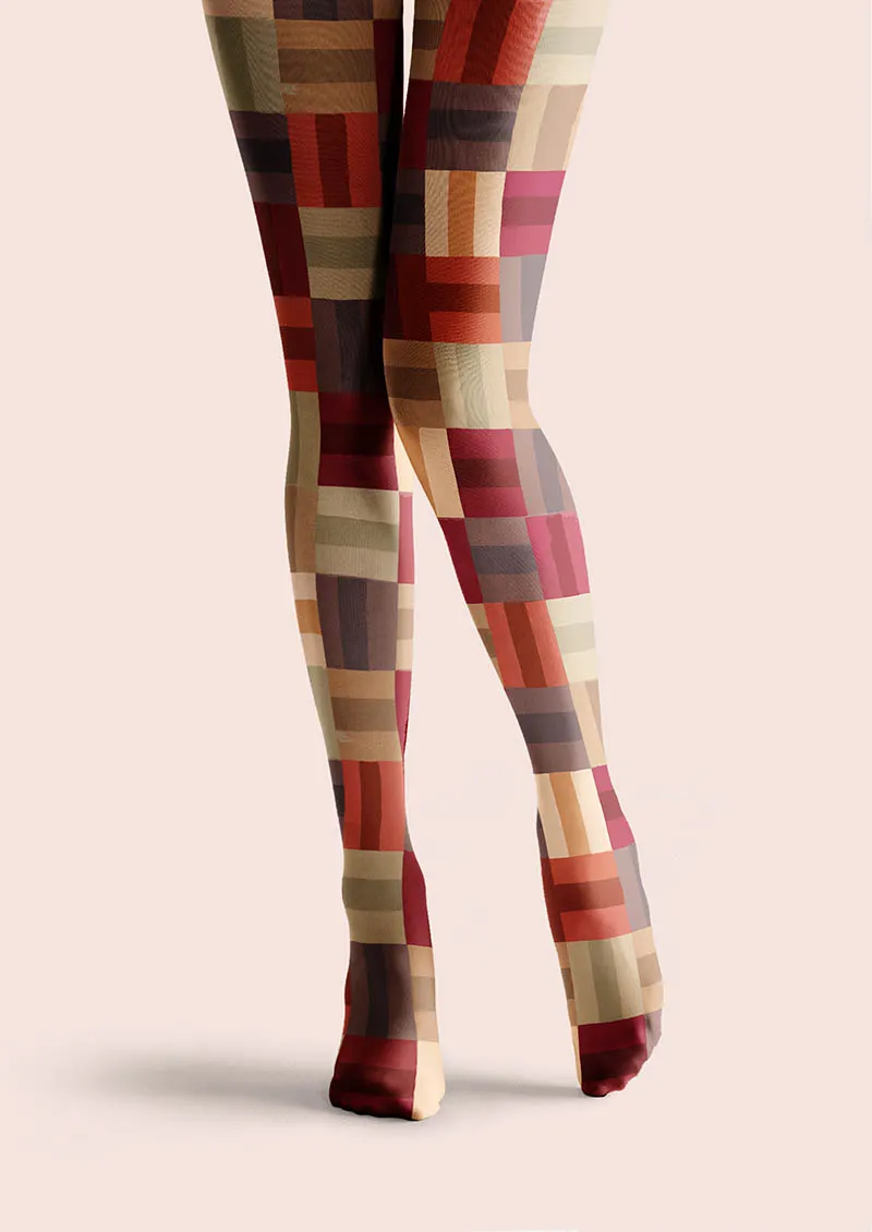 Viken Plan Christmas Fun Art Patch Plaid Tights Hosiery Pantyhose
