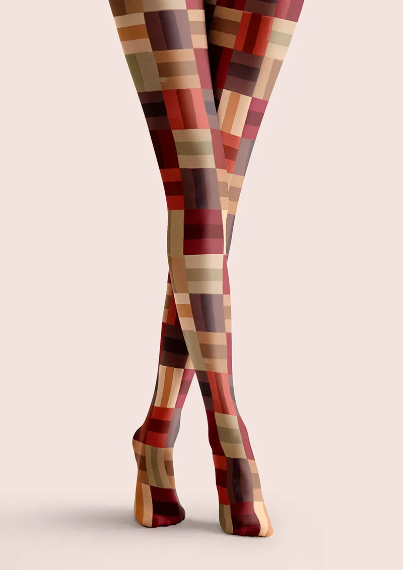 Viken Plan Christmas Fun Art Patch Plaid Tights Hosiery Pantyhose - Image 3