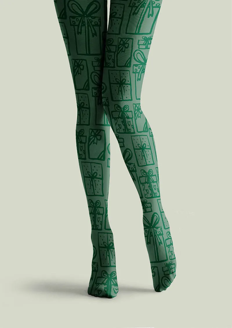 Viken Plan Christmas Fun Art Pine Carol Tights Hosiery Pantyhose