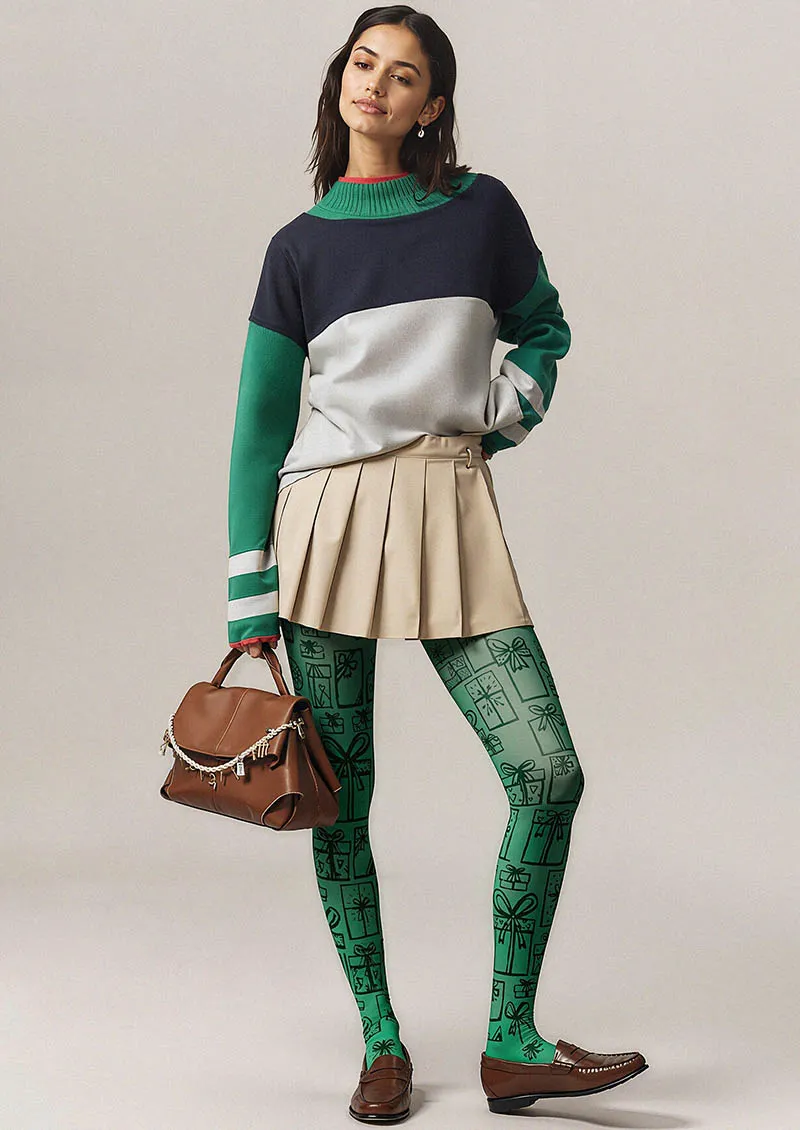Viken Plan Christmas Fun Art Pine Carol Tights Hosiery Pantyhose - Image 2